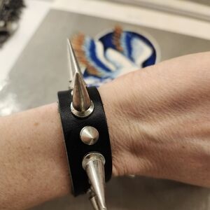 Handmade Black Spiked Leather Bracelet